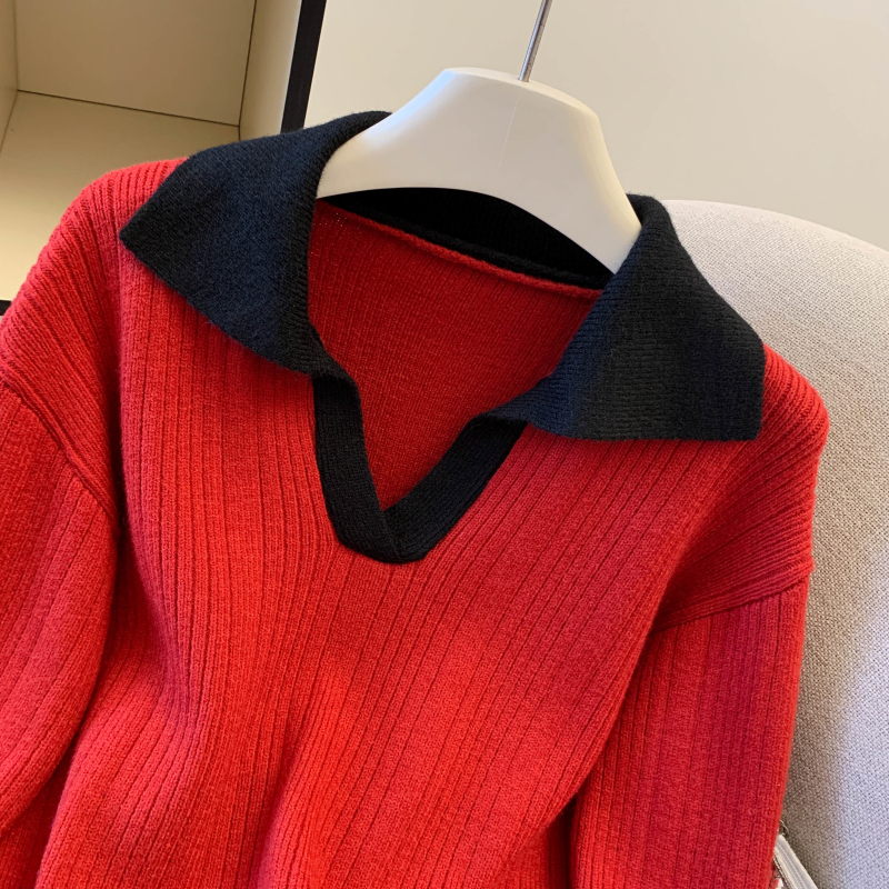 Pullover niche thick tops mixed colors V-neck scarves