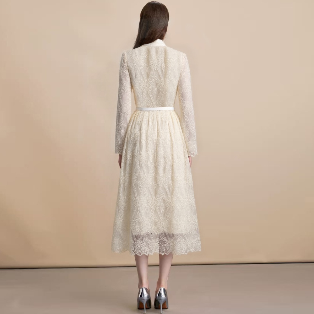 With belt long dress single-breasted dress for women