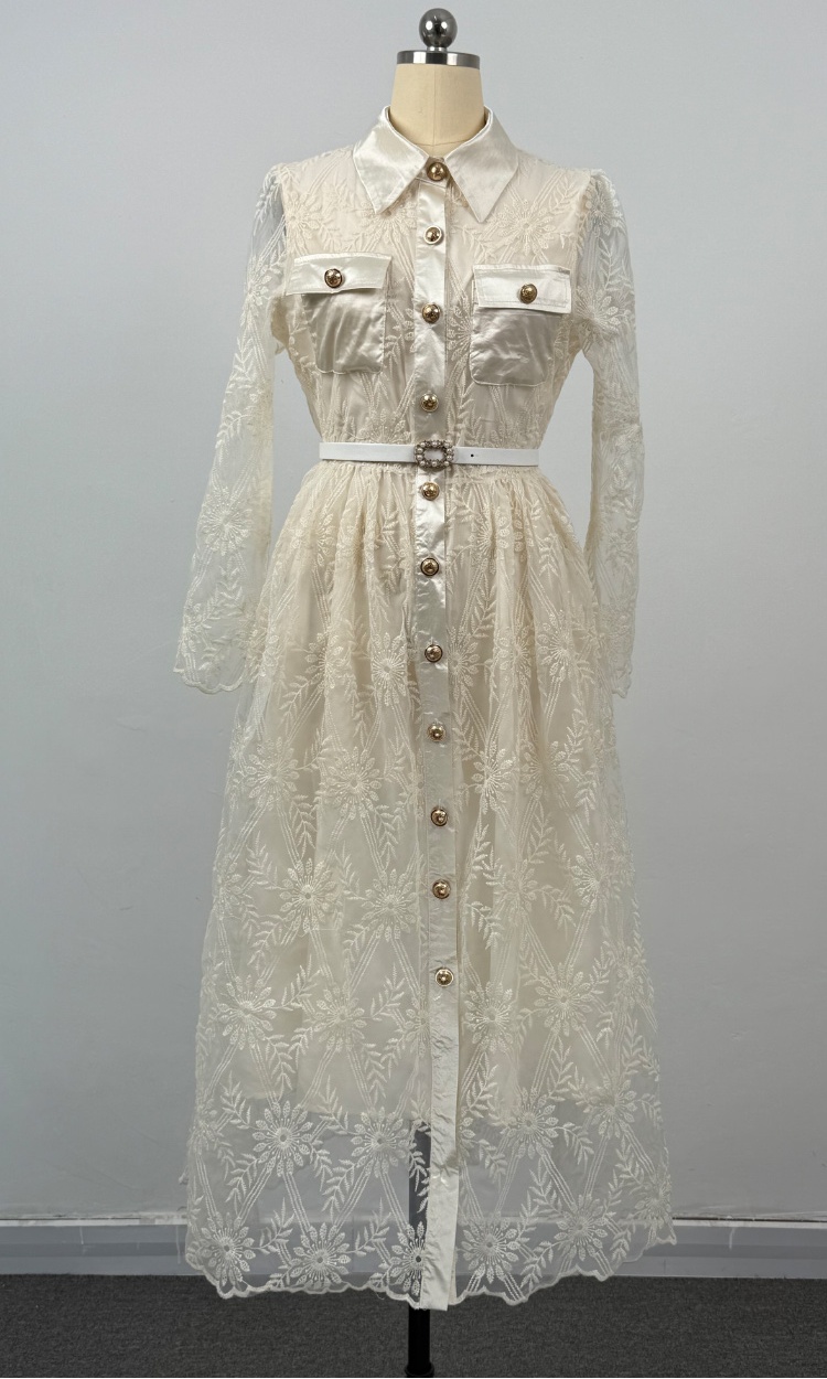 With belt long dress single-breasted dress for women