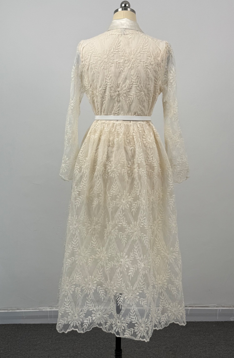 With belt long dress single-breasted dress for women