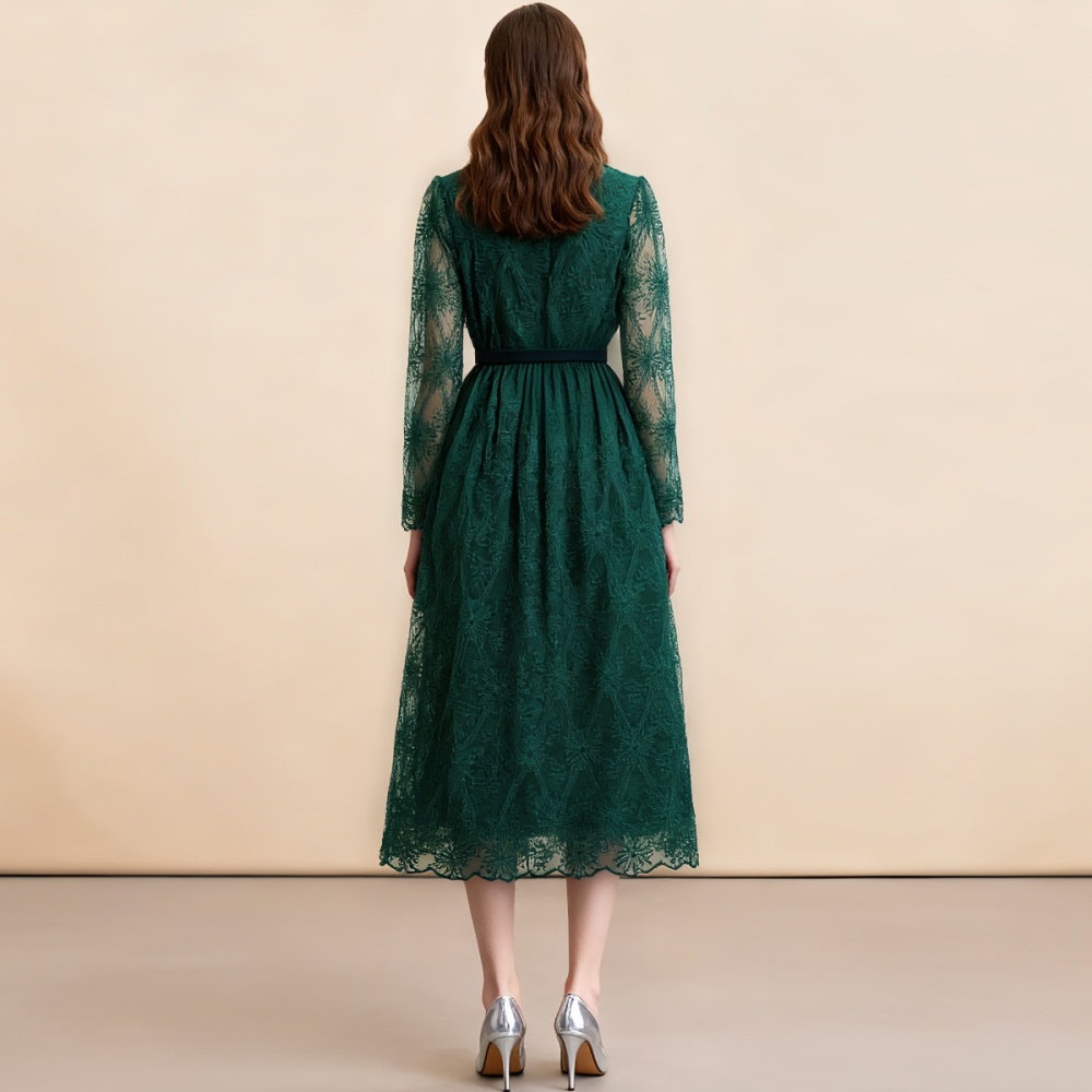 Elegant pinched waist dress single-breasted long dress