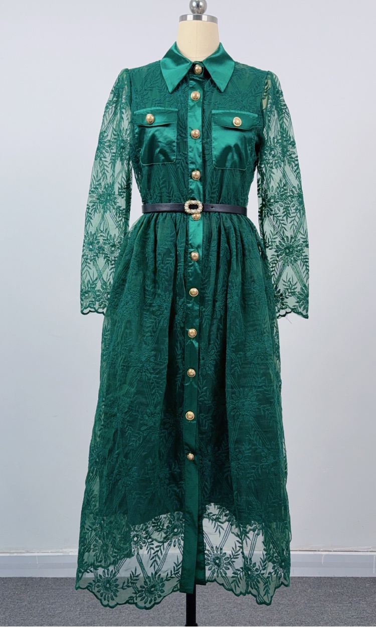 Elegant pinched waist dress single-breasted long dress