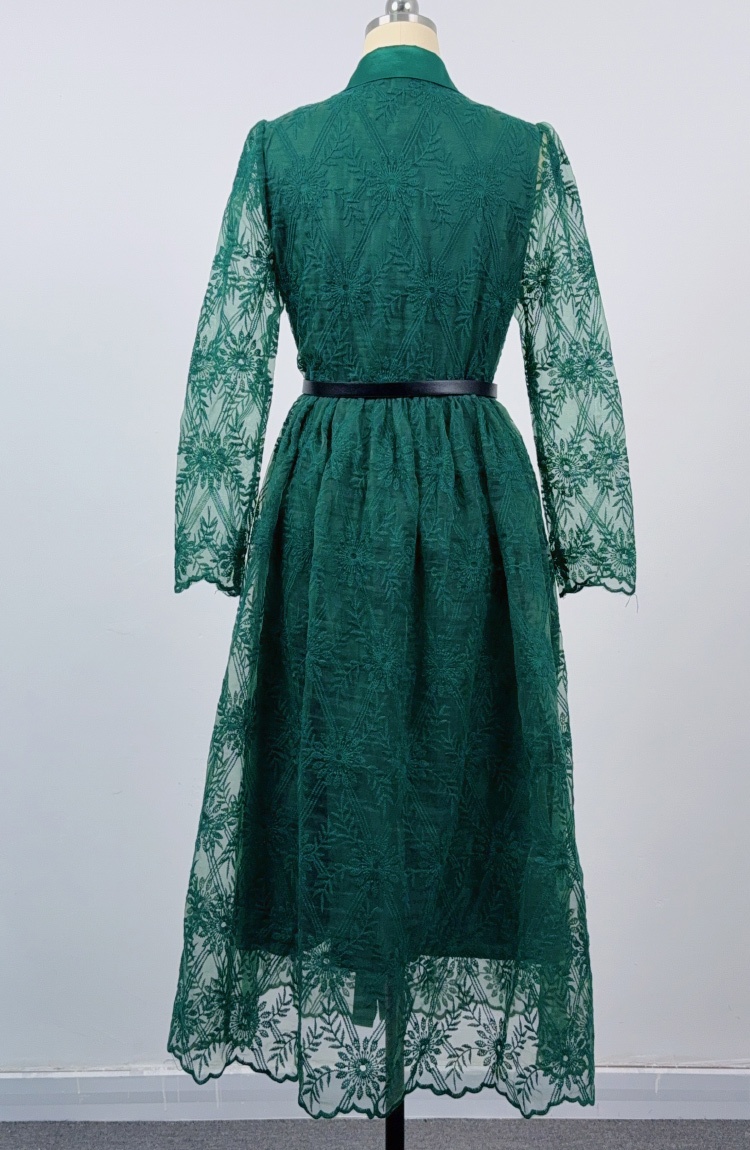 Elegant pinched waist dress single-breasted long dress