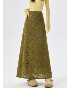 Flocking lace long slim plus velvet skirt