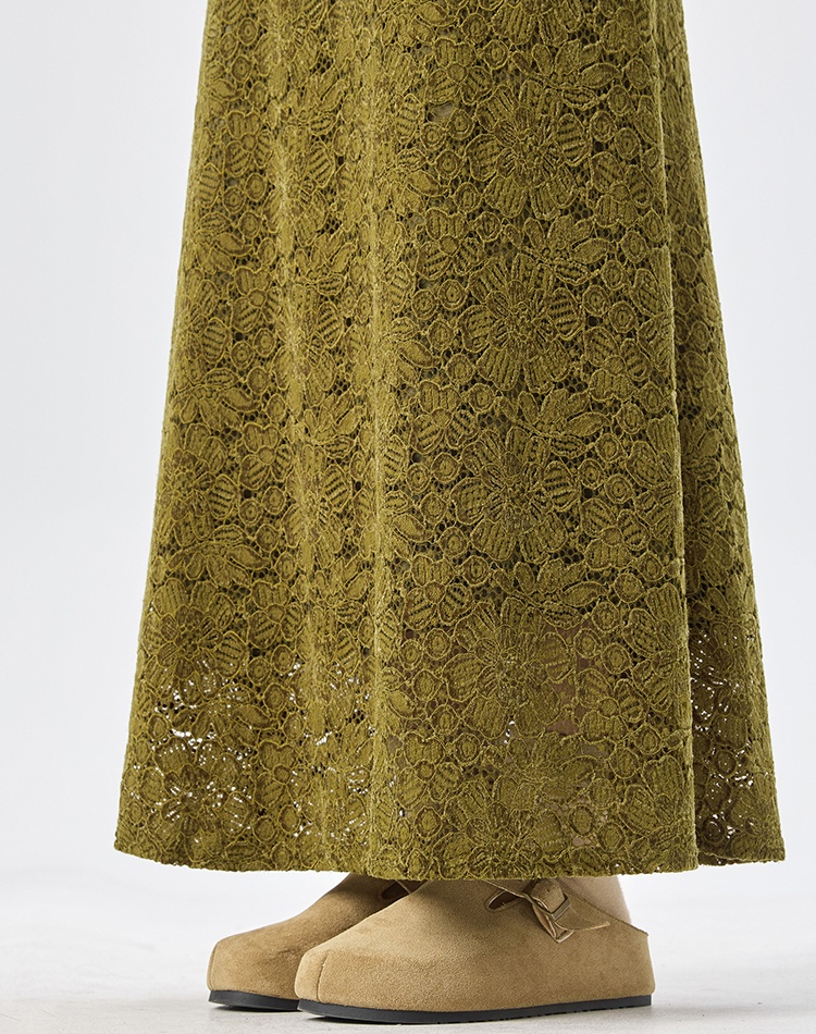 Flocking lace long slim plus velvet skirt