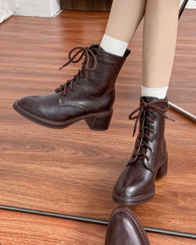 Retro pointed boots all-match thick short boots for women
