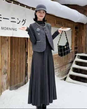 France style long dress Korean style vest 2pcs set