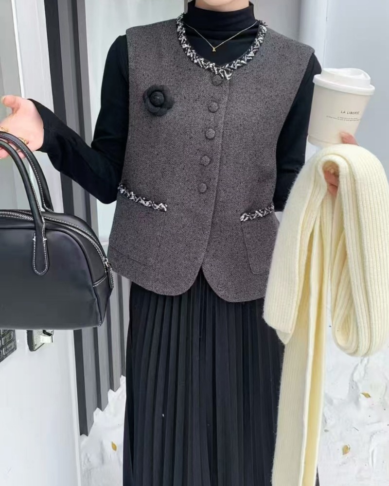 France style long dress Korean style vest 2pcs set