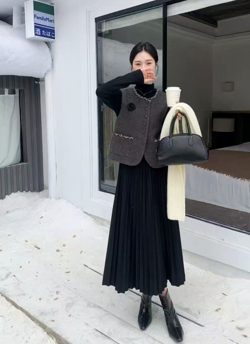 France style long dress Korean style vest 2pcs set