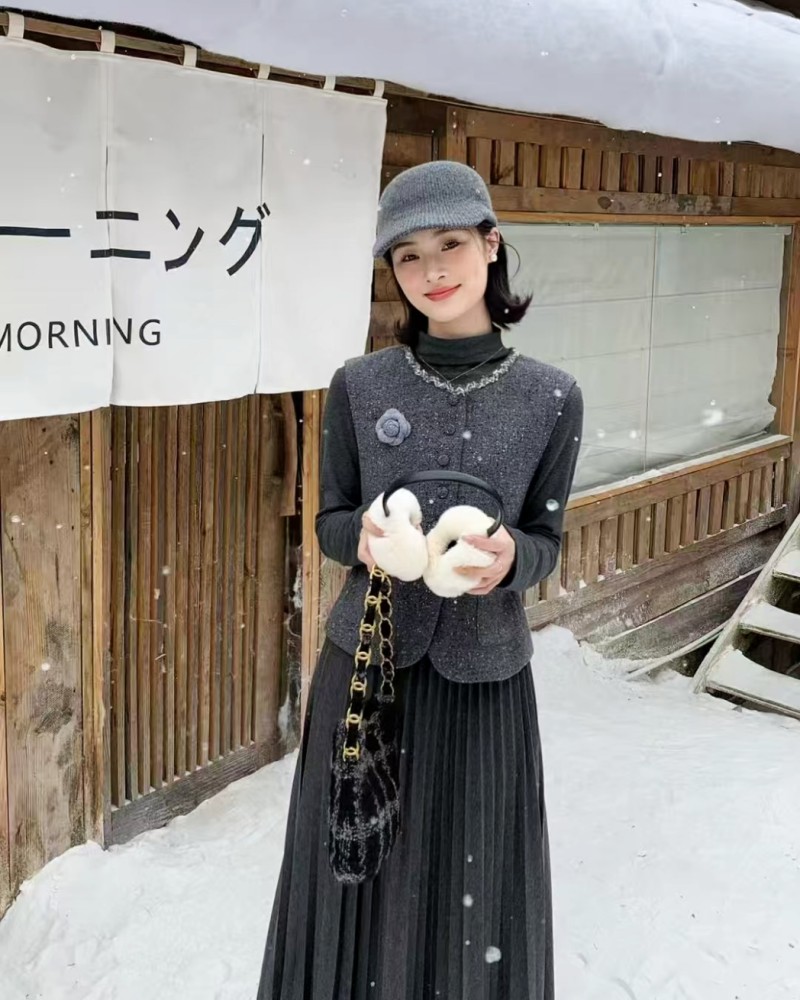 France style long dress Korean style vest 2pcs set