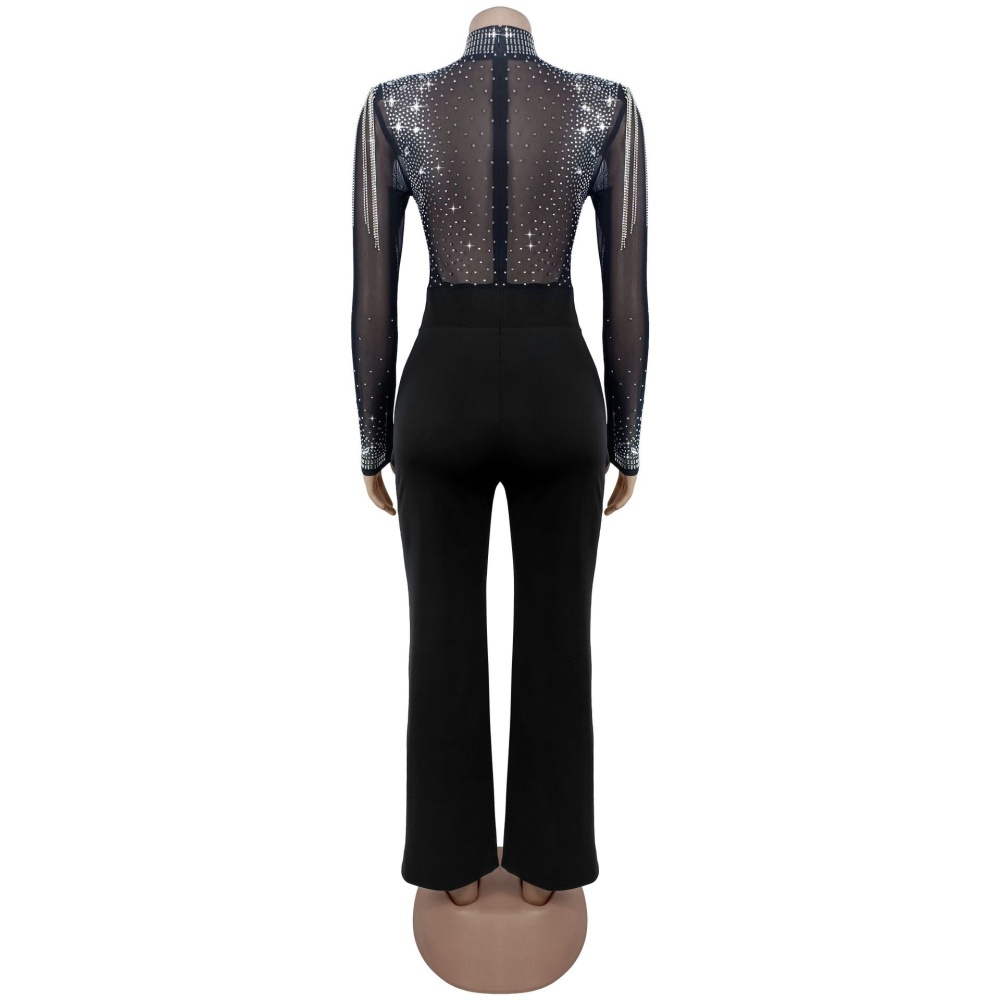 Sexy European style rhinestone long sleeve jumpsuit
