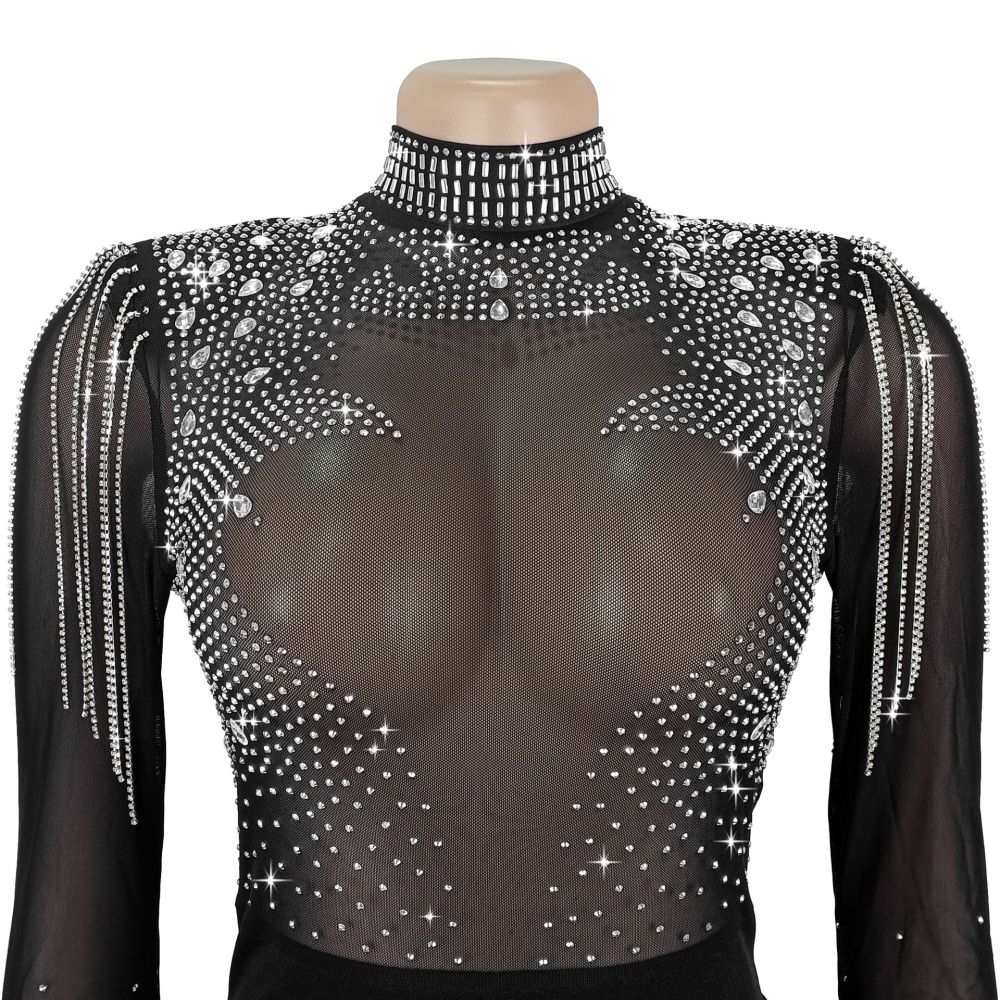 Sexy European style rhinestone long sleeve jumpsuit