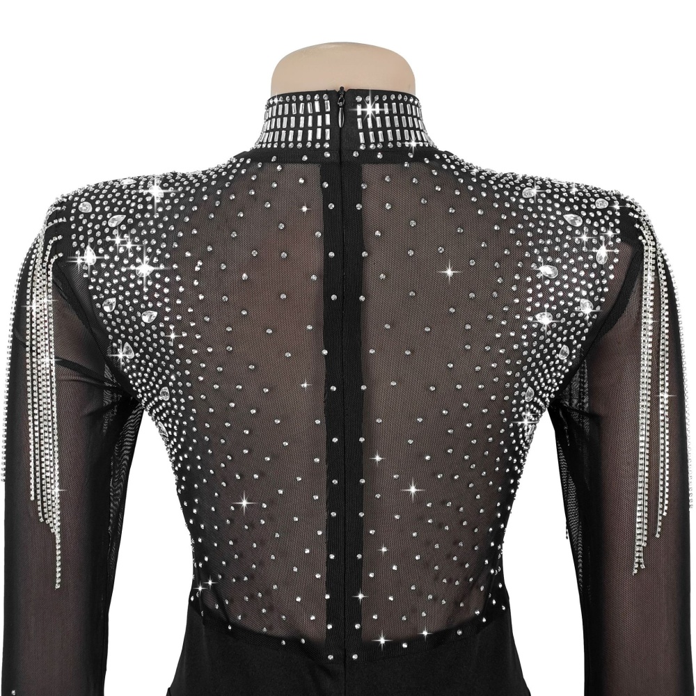 Sexy European style rhinestone long sleeve jumpsuit