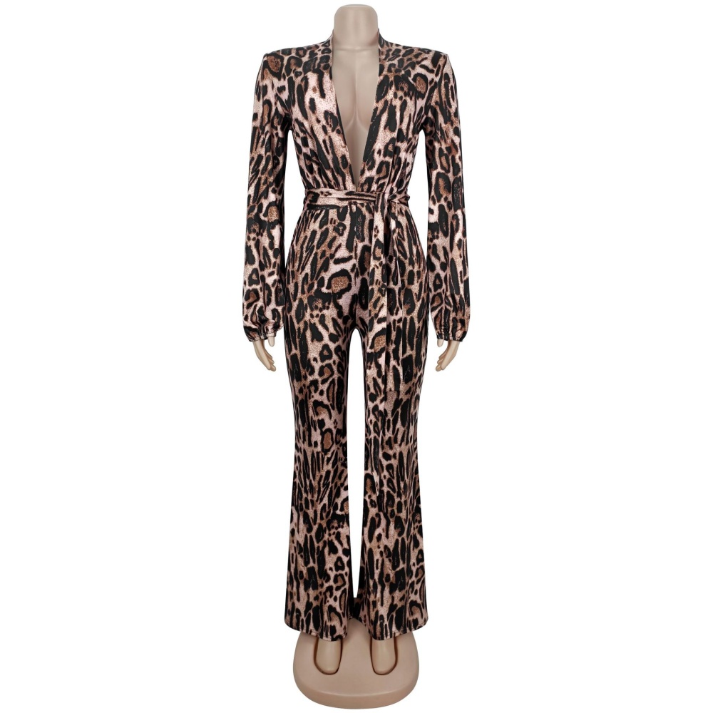 Fashion V-neck cozy European style leopard sexy jumpsuit