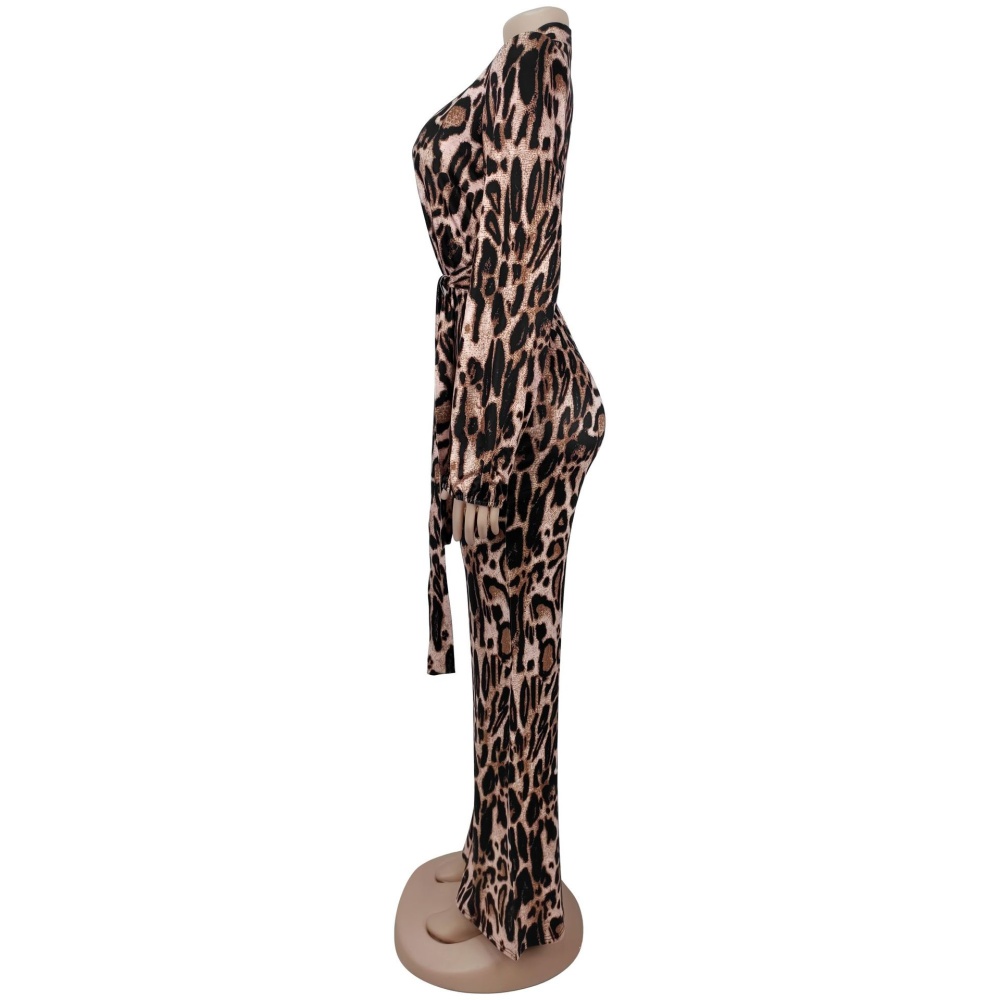 Fashion V-neck cozy European style leopard sexy jumpsuit