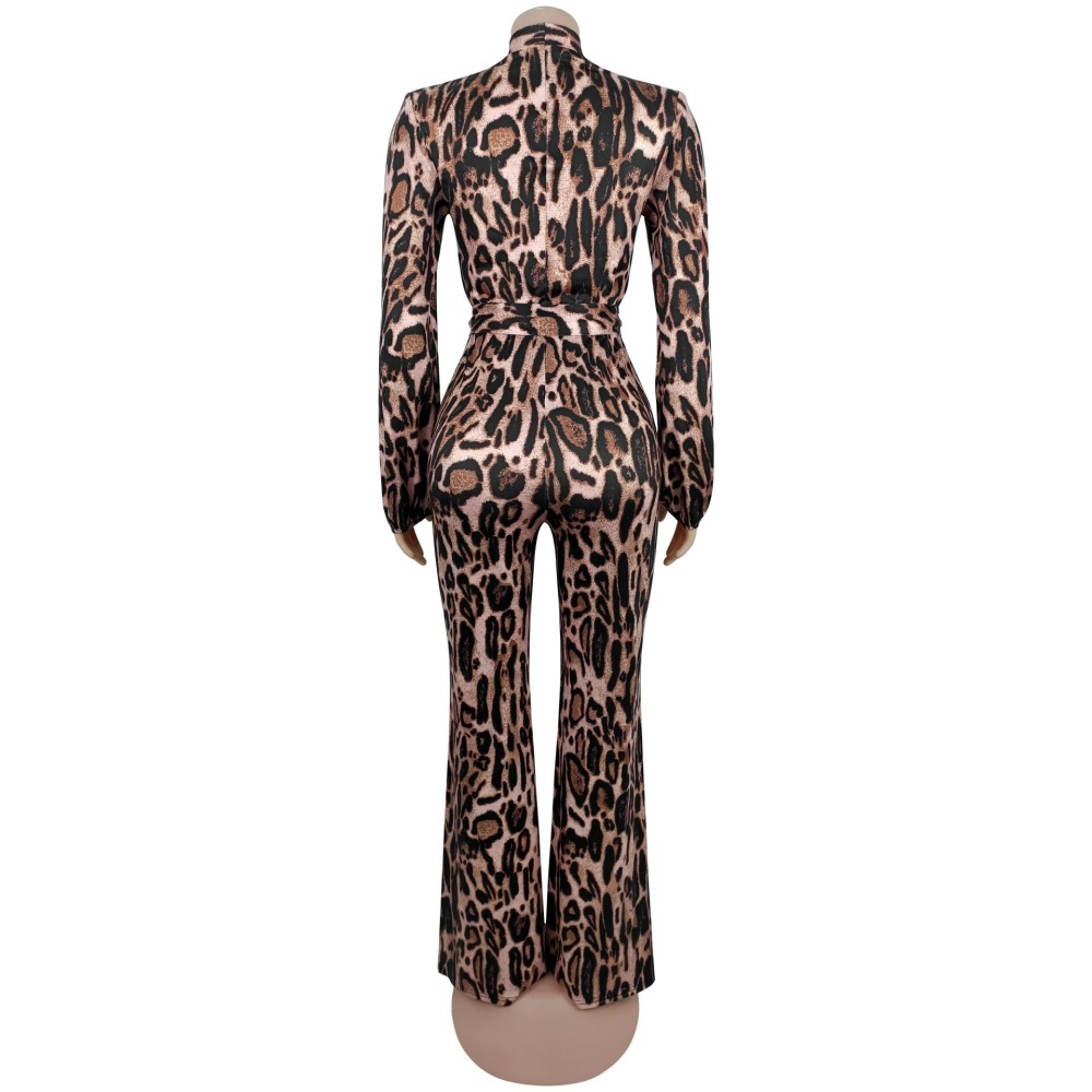 Fashion V-neck cozy European style leopard sexy jumpsuit