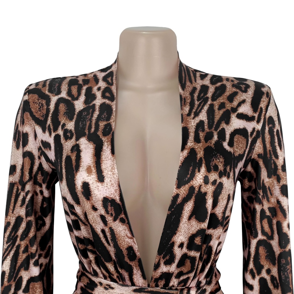 Fashion V-neck cozy European style leopard sexy jumpsuit