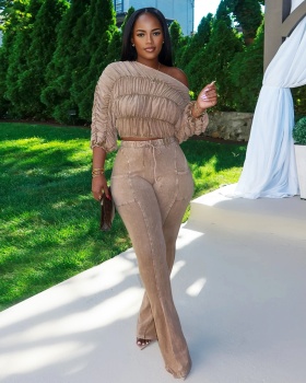 Casual tops long pants 2pcs set for women