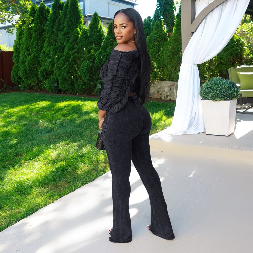 Casual tops long pants 2pcs set for women