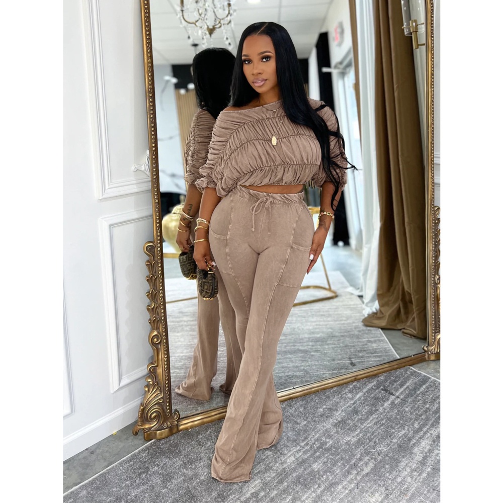 Casual tops long pants 2pcs set for women