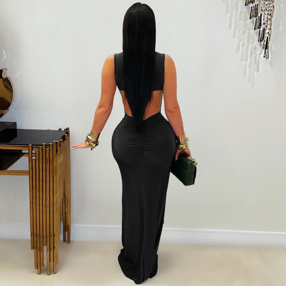 Halter fashion European style slim pure dress for women