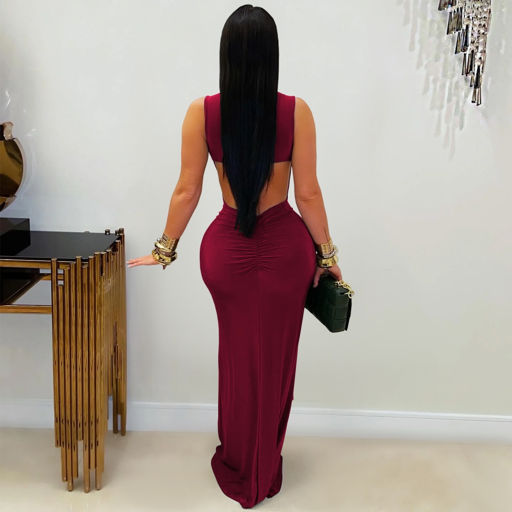 Halter fashion European style slim pure dress for women