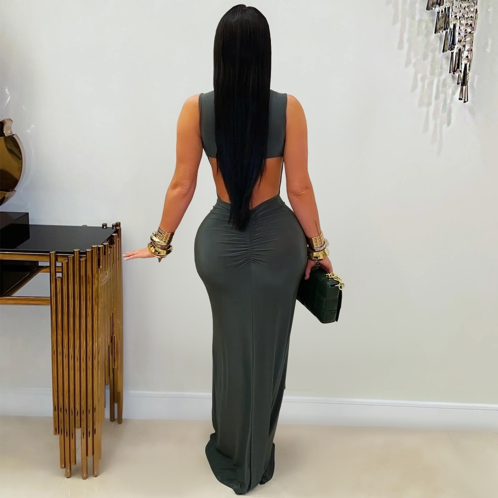 Halter fashion European style slim pure dress for women