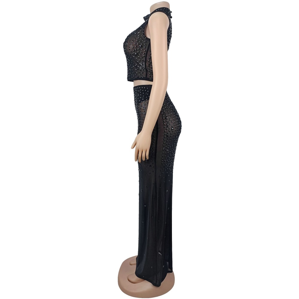 Fashion rhinestone long skirt 2pcs set for women