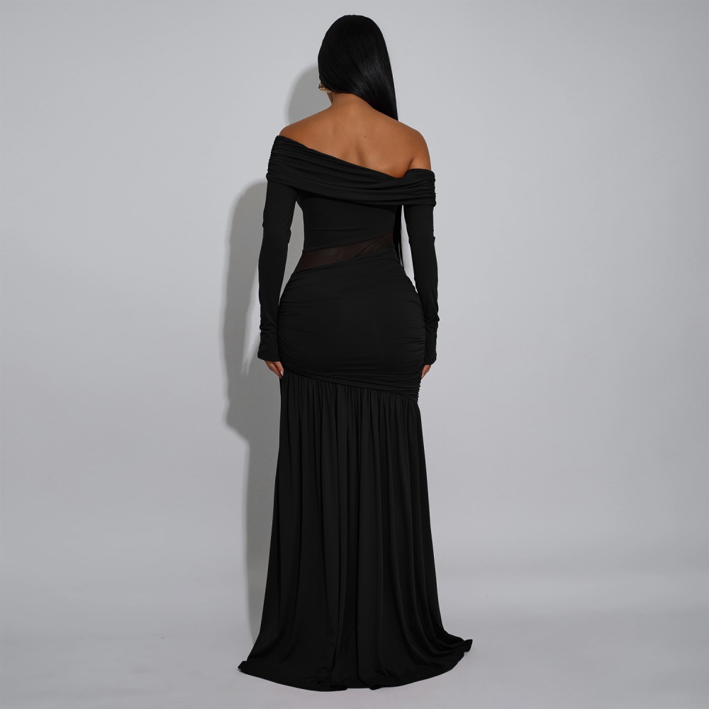 Split long sleeve European style sexy dress for women