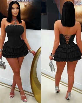 Lotus leaf edges T-back bandage jumpsuit for women