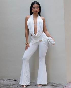 European style tops sexy long pants a set for women