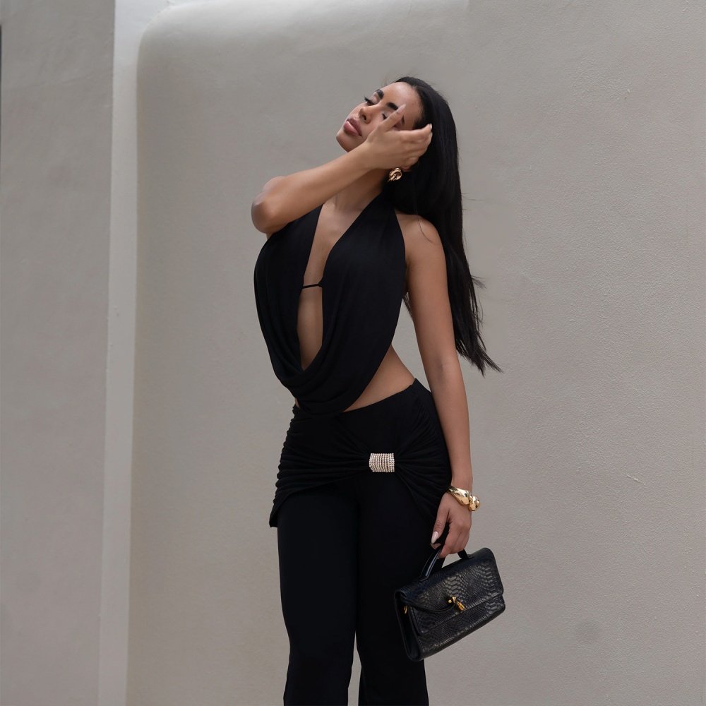 European style tops sexy long pants a set for women