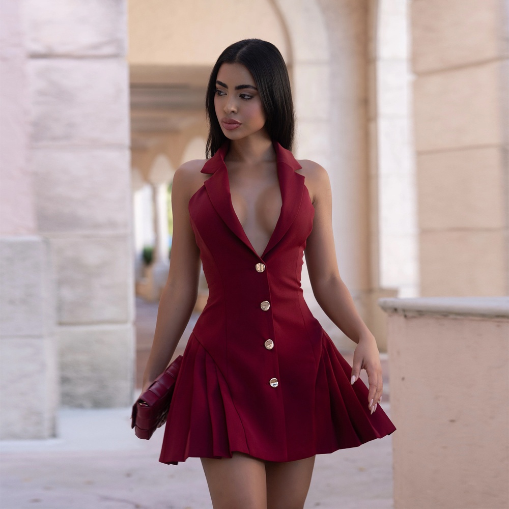 Sexy halter fashion T-back V-neck European style dress