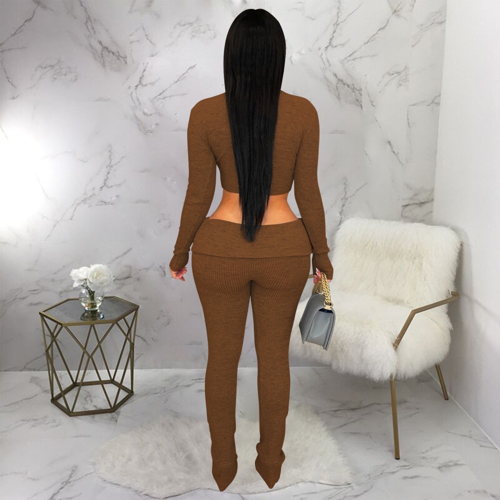 Pure sexy knitted European style low-waist pants 2pcs set for women