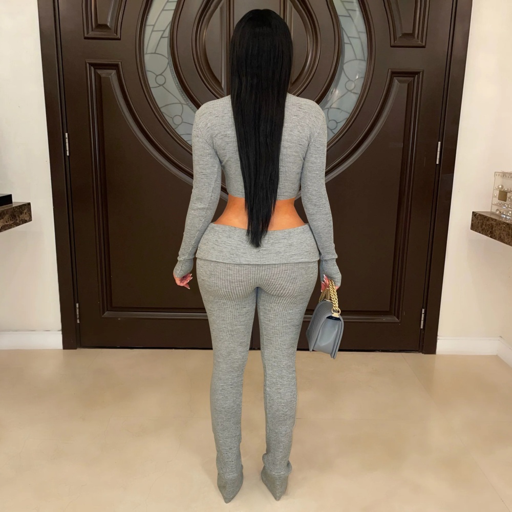 Pure sexy knitted European style low-waist pants 2pcs set for women