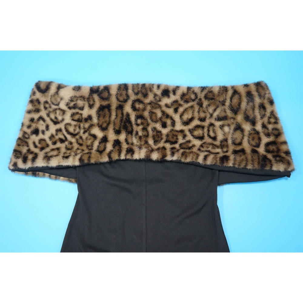 Fashion European style formal dress fur collar flat shoulder dress