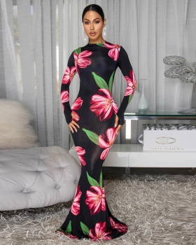 Printing formal dress European style dress for women