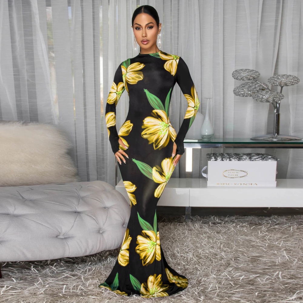 Printing formal dress European style dress for women