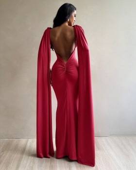 Pure European style dress halter fold evening dress for women