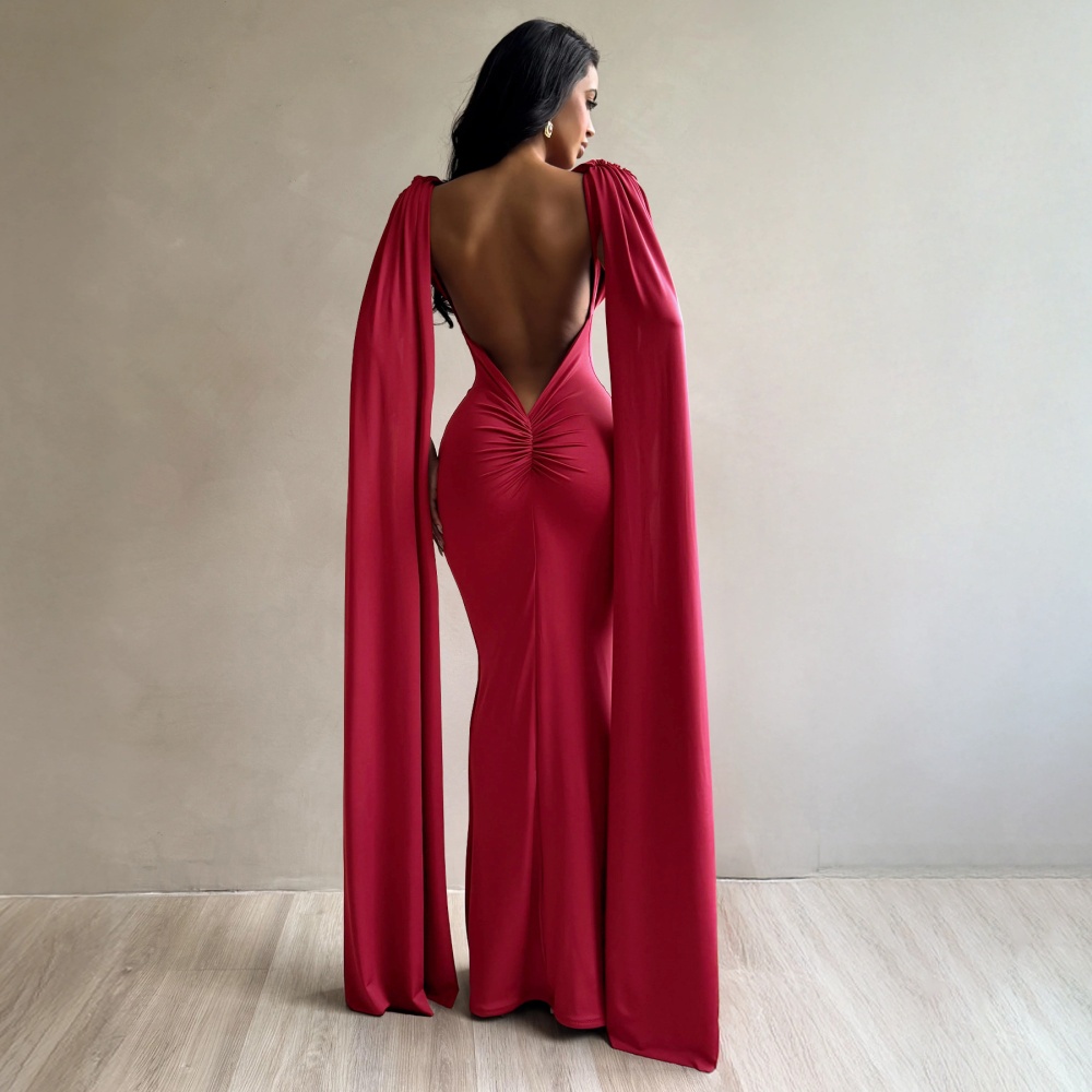 Pure European style dress halter fold evening dress for women