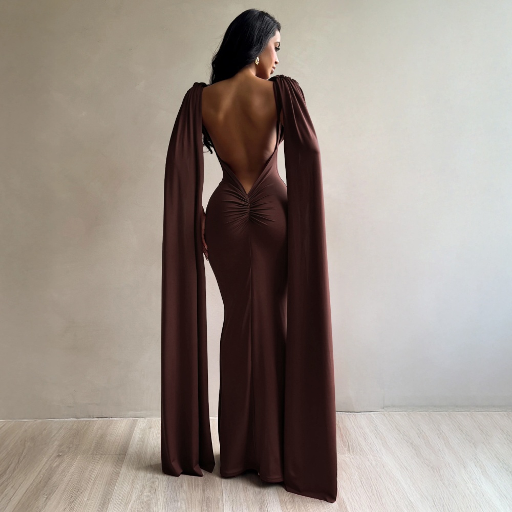 Pure European style dress halter fold evening dress for women