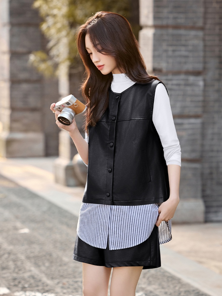 All-match Korean style autumn splice waistcoat for women
