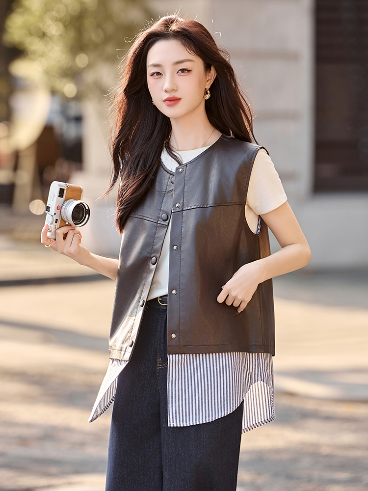 All-match Korean style autumn splice waistcoat for women