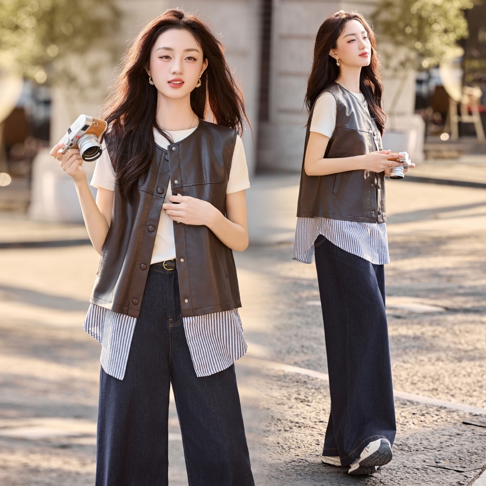 All-match Korean style autumn splice waistcoat for women