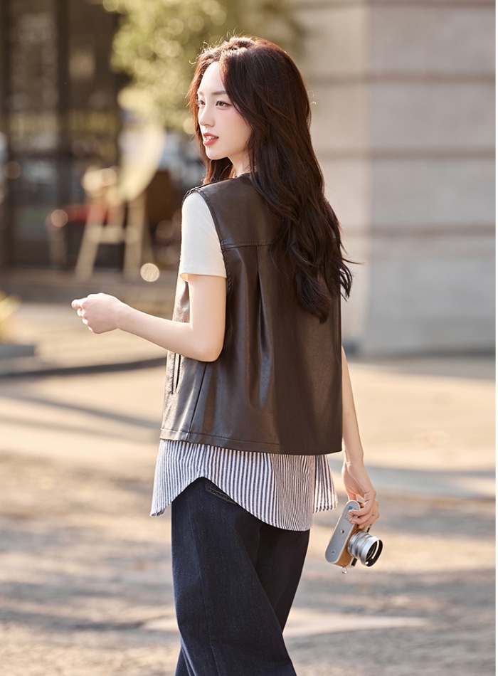 All-match Korean style autumn splice waistcoat for women