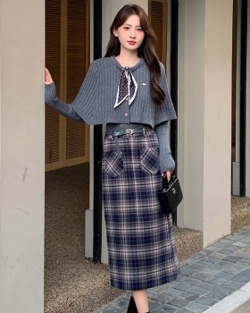 Knitted cloak bottoming shirt 3pcs set for women