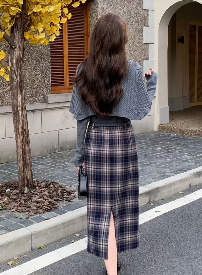 Knitted cloak bottoming shirt 3pcs set for women