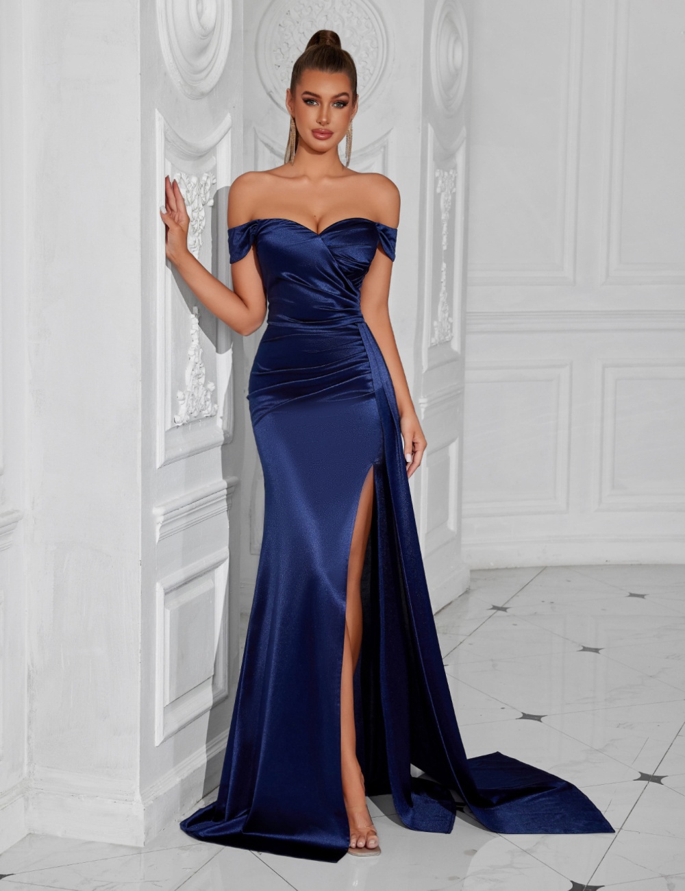 Slim sexy dress split strapless evening dress