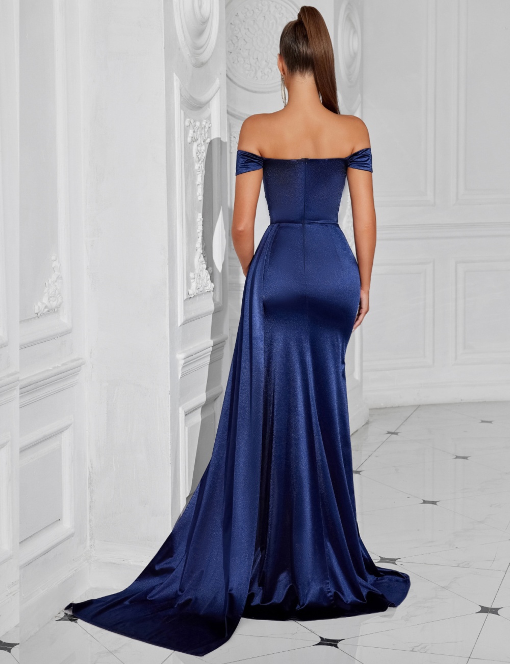 Slim sexy dress split strapless evening dress