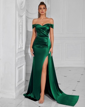 Slim sexy pure evening dress split strapless dress